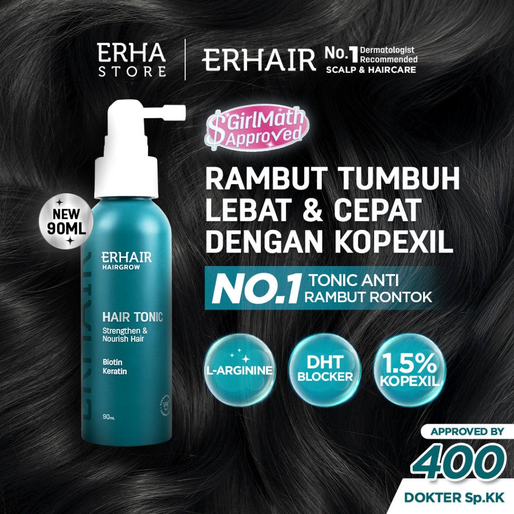 ERHAIR HairGrow Tonic with Kopexil - Tonic Keratin & Biotin Rambut Mengurangi Rontok | Menjaga Kesehatan Kulit Kepala dan Menguatkan Akar | Rekomendasi Ahli Dermatologi