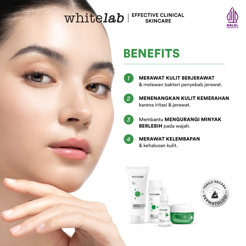 Whitelab 4 pcs Paket Acne - Facial Wash, Toner, Serum, Moisturizer Paket Skincare