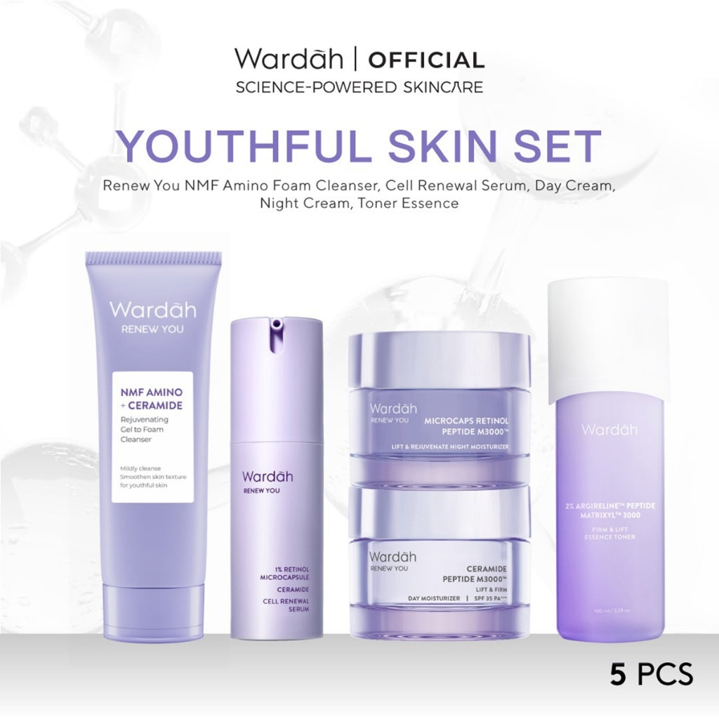 Paket Skincare Wardah Isi 5 pcs - Face Wash, Toner, Moisturizer Gel, Serum, & Sunscreen Paket Solusi Masalah Kulit - Skincare