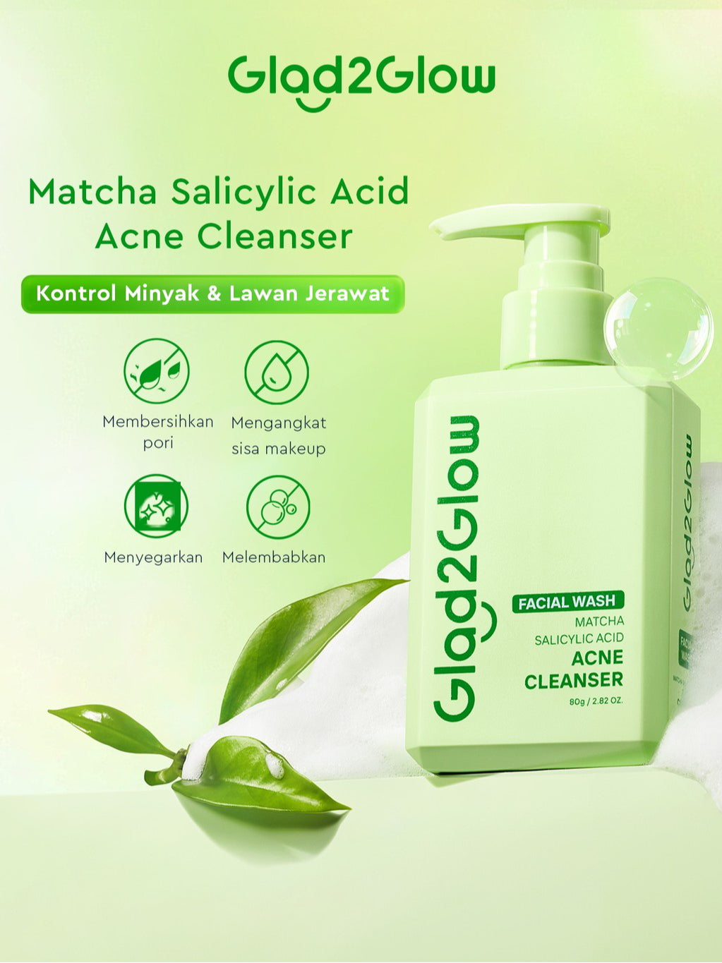 Glad2Glow Centella Salicylic Acid Acne Gel Cleanser  facial wash skincare face wash sabun cuci muka cleansing balm exfoliating exfoliasi wajah sabun muka pembersih wajah merawat serta membantu menenangkan jerawat g2glow official store