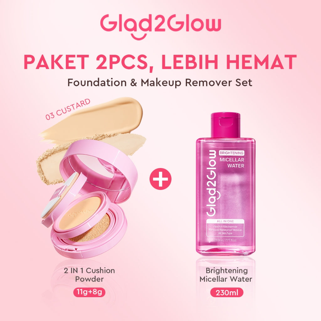 Glad2Glow 2in1 Perfect Pair Cushion Powder Foundation Waterproof Make Up Setting BB Cream Concealer Foundation bedak padat Wajah Extract Mencerahkan Cover Tinggi  long lasting Tahan 12Jam tahan lama Velvet To Matte skin tint wanita g2glow official store