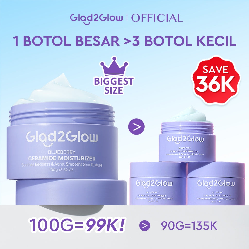 [Big Size]Glad2Glow Blueberry Moisturizer 100g 5% Ceramide Menjaga Skin Barrier Perawatan Wajah Mencerahkan wajah Menjaga kelembapan kulit Penyerapan cepat Pelembab wajah Esensi wajah Produk perawatan kulit Perawatan wajah g2glow official store