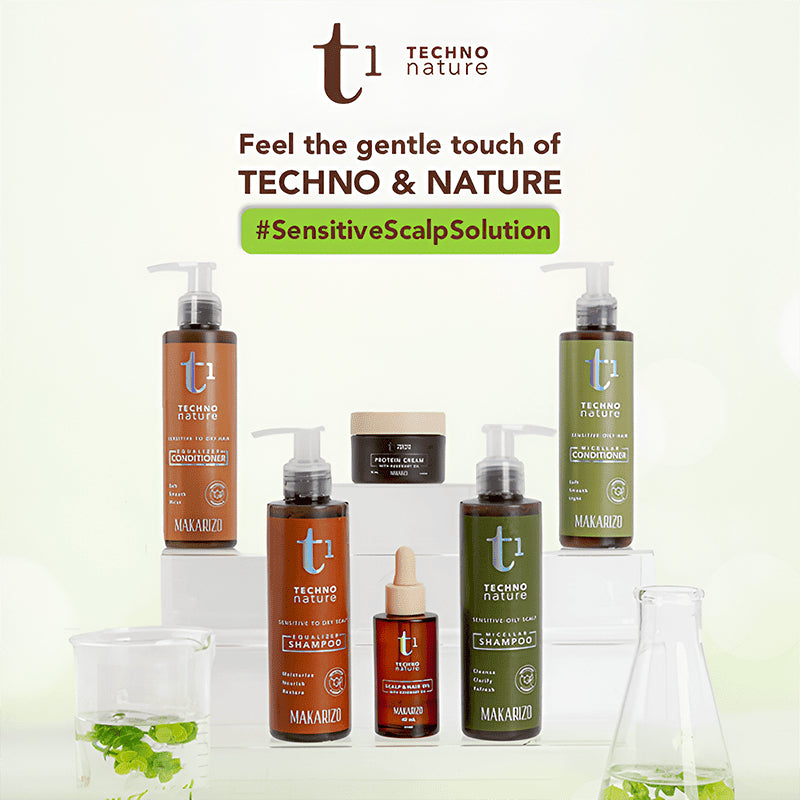 PAKET ISI 4 - Makarizo T1 Techno Nature Rosemary Scalp & Hair Oil 40mL + Equalizer Shampoo & Conditioner 180 mL + Protein Cream 50mL - Shampoo Conditioner Non SLS