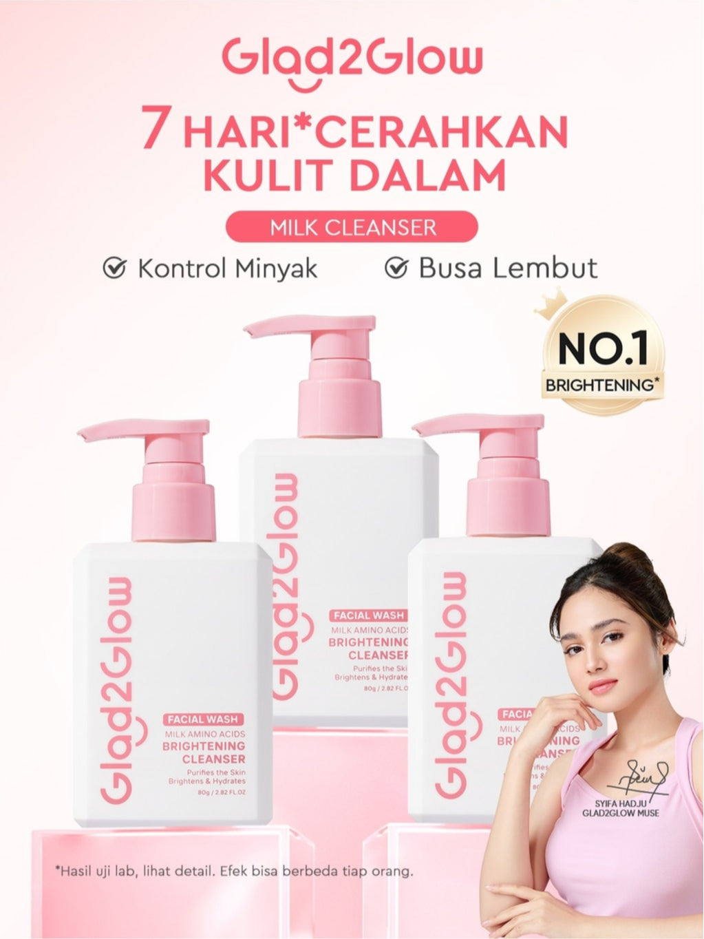 Glad2Glow Milk Amino Acid Gentle Cleanser Brightening facial wash skincare face wash sabun cuci muka cleansing balm exfoliating exfoliasi wajah sabun muka pembersih wajah Mencerahkan wajahMelembabkan kelembaban Mengandung asam amino g2glow official store