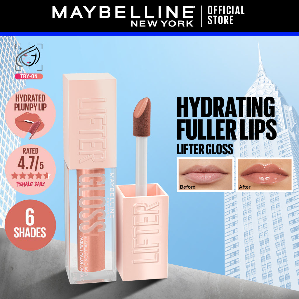 MAYBELLINE OFFICIAL Lifter Gloss Plump Make Up - 5.4ml Lip Gloss Hydrating Hyaluronic Acid