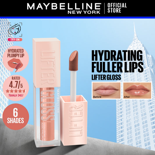 MAYBELLINE OFFICIAL Lifter Gloss Plump Make Up - 5.4ml Lip Gloss Hydrating Hyaluronic Acid