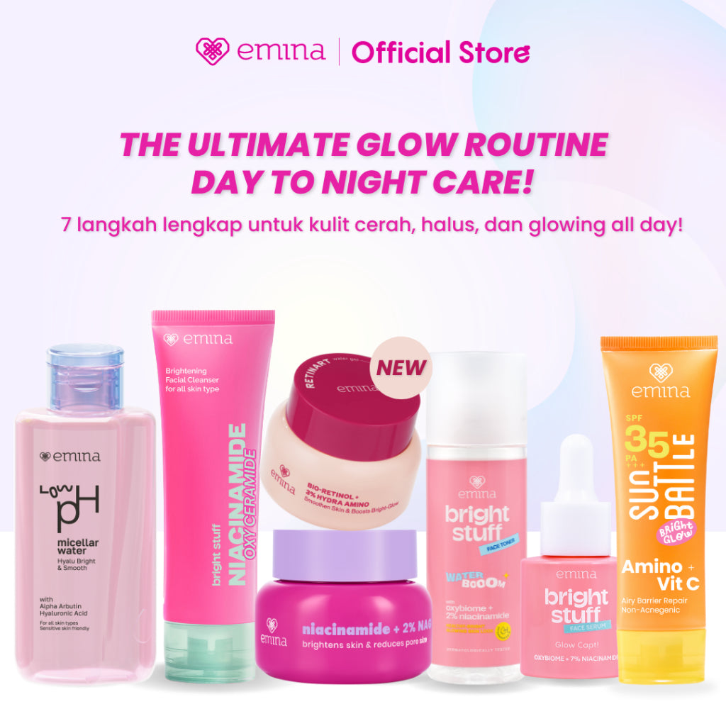 [SPECIAL 11.11] [BRIGHT GLOW SET] Emina Bundle All in 7in1 Face Wash + Exfo Toner + Toner + Serum + Moisturizer Gel + Brightening + Sunscreen Low pH Micellar Water Bright Smooth
