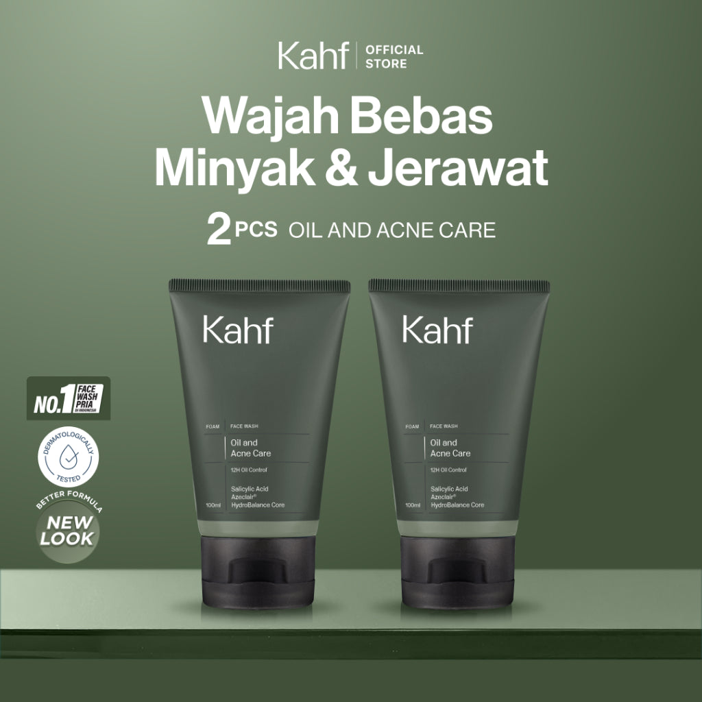 Twin Pack Kahf Face Wash Oil and Acne Care 100 ml - 2 pcs Sabun Cuci Muka Pria untuk Membantu Lawan Jerawat dan Kontrol Minyak - Suitable for Daily Use