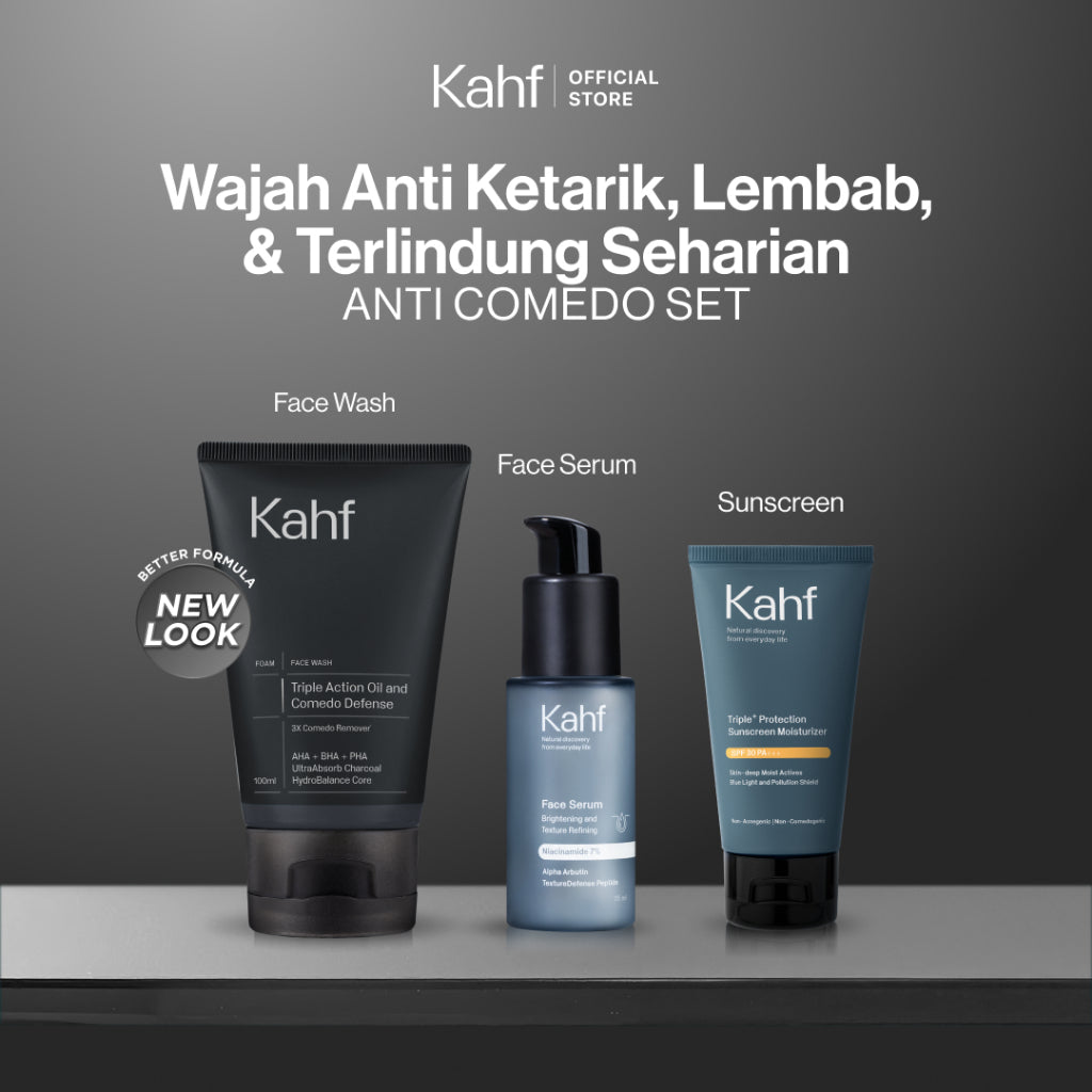 [KAHF BUNDLE 3IN1 PAKET PERAWATAN WAJAH : WAJAH ANTI KETARIK, LEMBAB, & TERLINDUNGI SEHARIAN] Paket Face Care Expert Complete Kit (Face Wash + Serum + Sunscreen Moisturizer) - Suitable for Daily Use