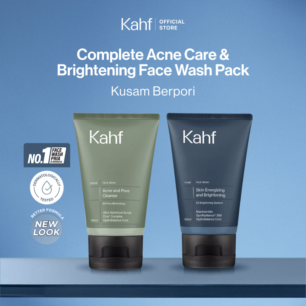 [SPECIAL 11.11 : B2G5 - KAHF BUNDLE 2IN1 PAKET FACIAL WASH] Complete Acne Care & Brightening Face Wash Pack 100 ml isi 2 pcs - Wajah Glowing, Cerah, Anti Ketarik, & Bebas Kusam - Bundle Perawatan Wajah Pria - Kombinasi Sabun Cuci Muka Sesuai Kondisi Kulit