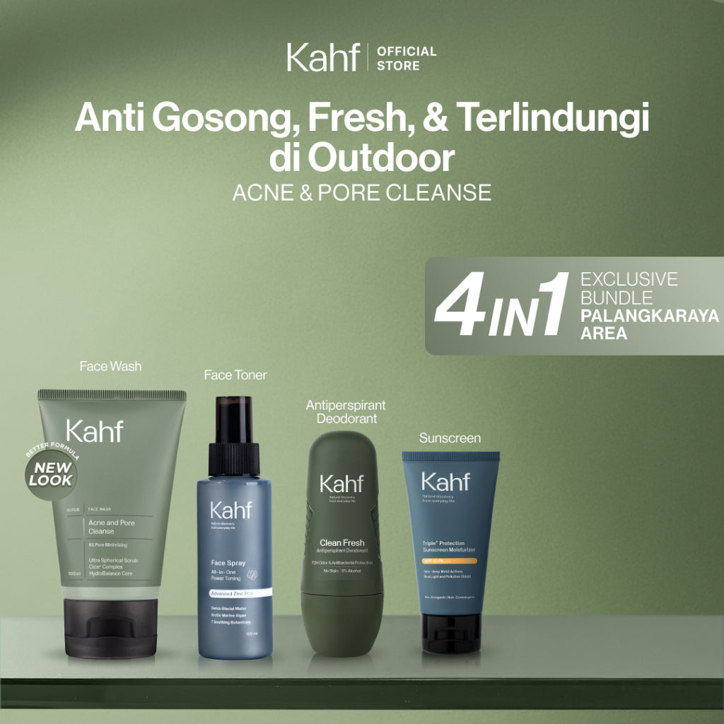 [EXCLUSIVE BUNDLE FOR PALANGKARAYA AREA] Kahf 4in1 Paket Anti Gosong, Fresh, & Terlindung di Outdoor (Face Wash + Toner + Sunscreen + Deodorant) - Suitable for Daily Use