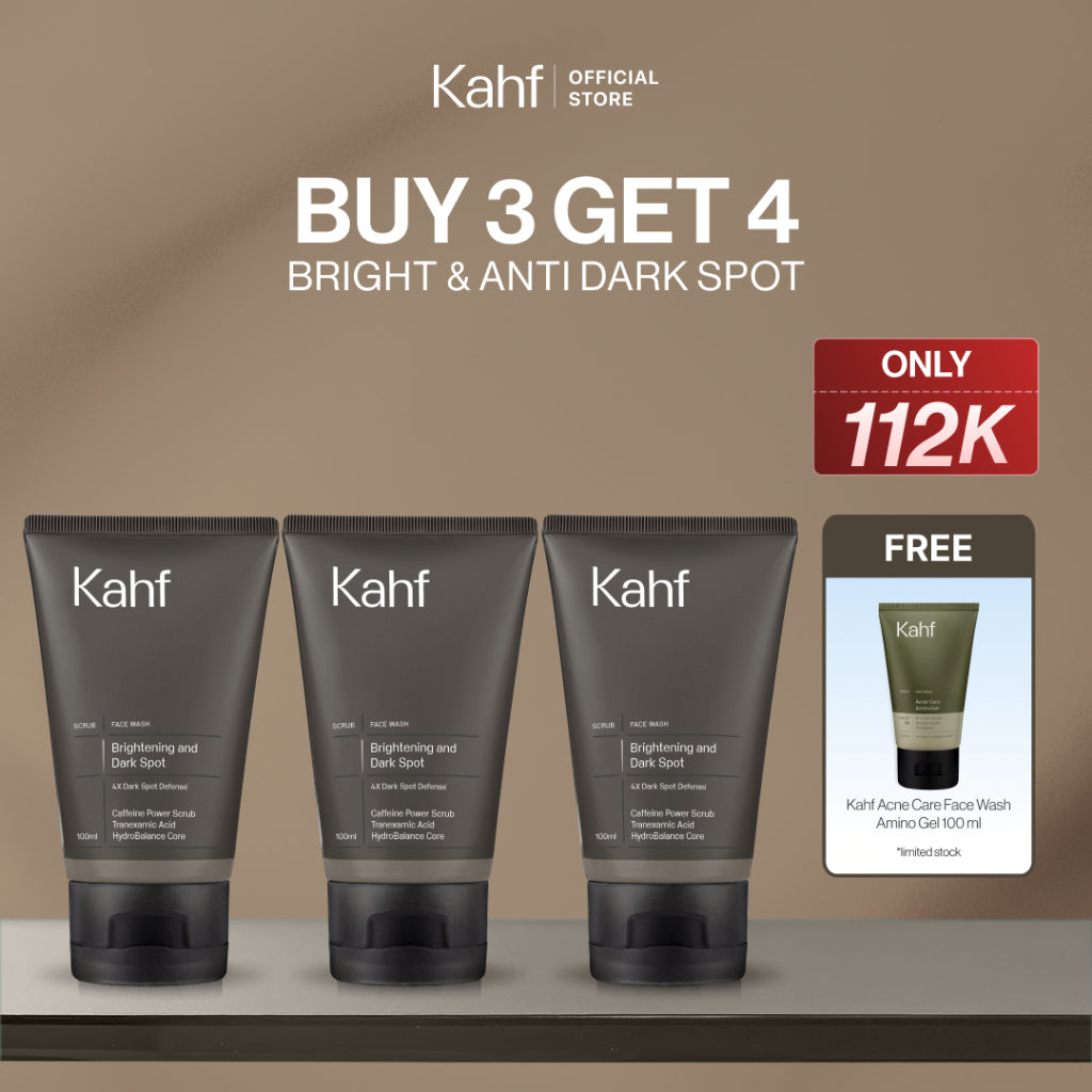 [SPECIAL 11.11 : B3G4 - KAHF BUNDLE 3IN1 PAKET FACIAL WASH] Triple Pack Face Wash 100 ml - Sabun Cuci Muka Pria Brightening, Acne, Oily, Comedo, Sensitive Skin - Wajah Glowing, Jerawat Hilang, Bebas Minyak - Gentle Cleanser Low pH for Daily Use