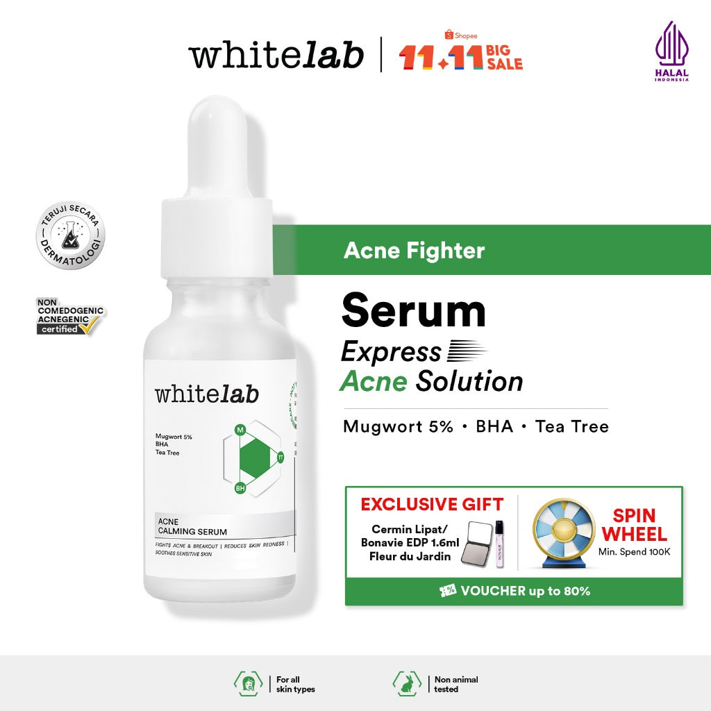 Whitelab Acne Calming Serum - Serum untuk Kulit Jerawat, Bruntusan, dan Berminyak dengan Mugwort, BHA & Tea Tree [BPOM]