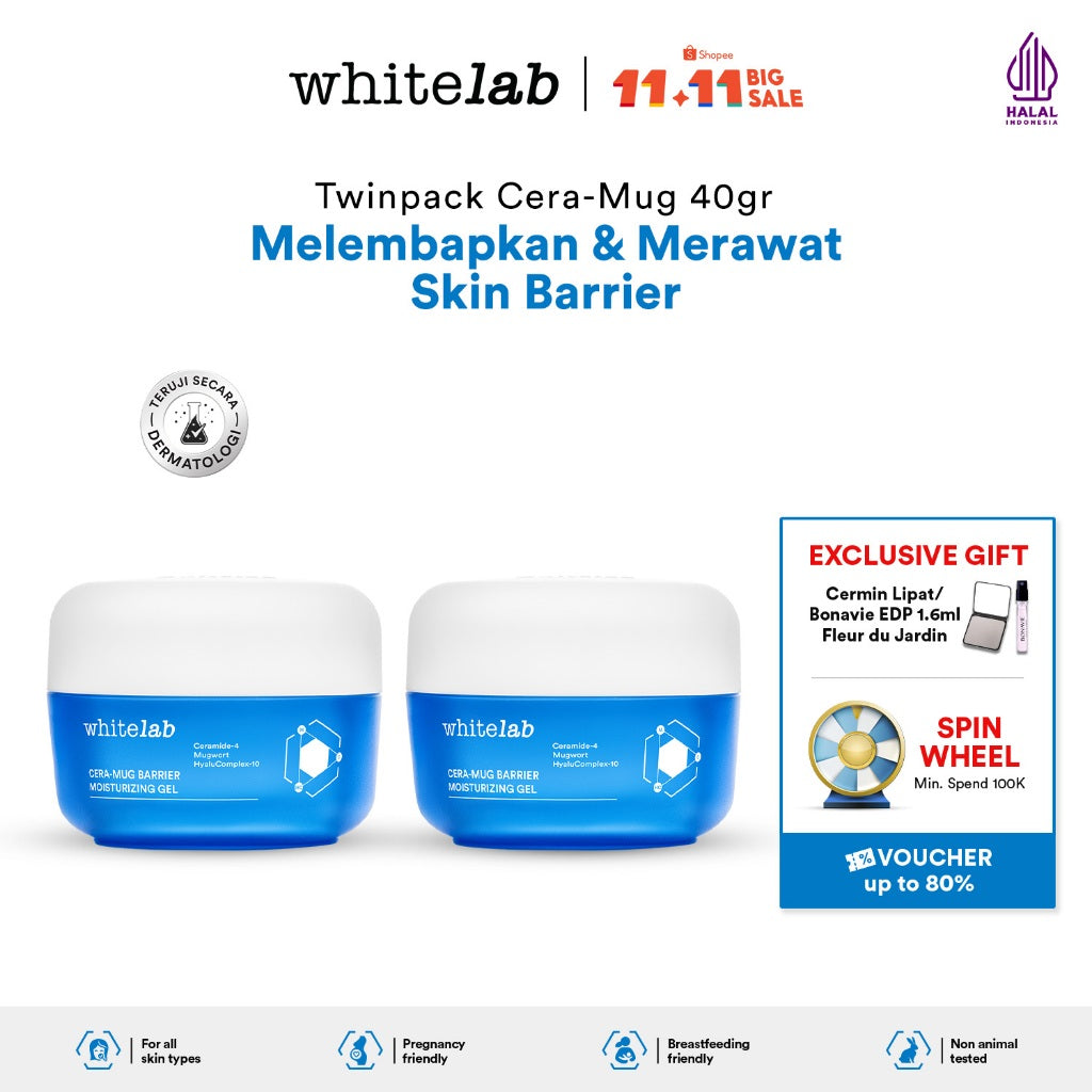 Whitelab Cera-Mug Moisturizer Gel untuk Skin Barrier - Pelembap Kulit Wajah Kering Siang Malam Cera-mug dengan Hyaluronic, Ceramide