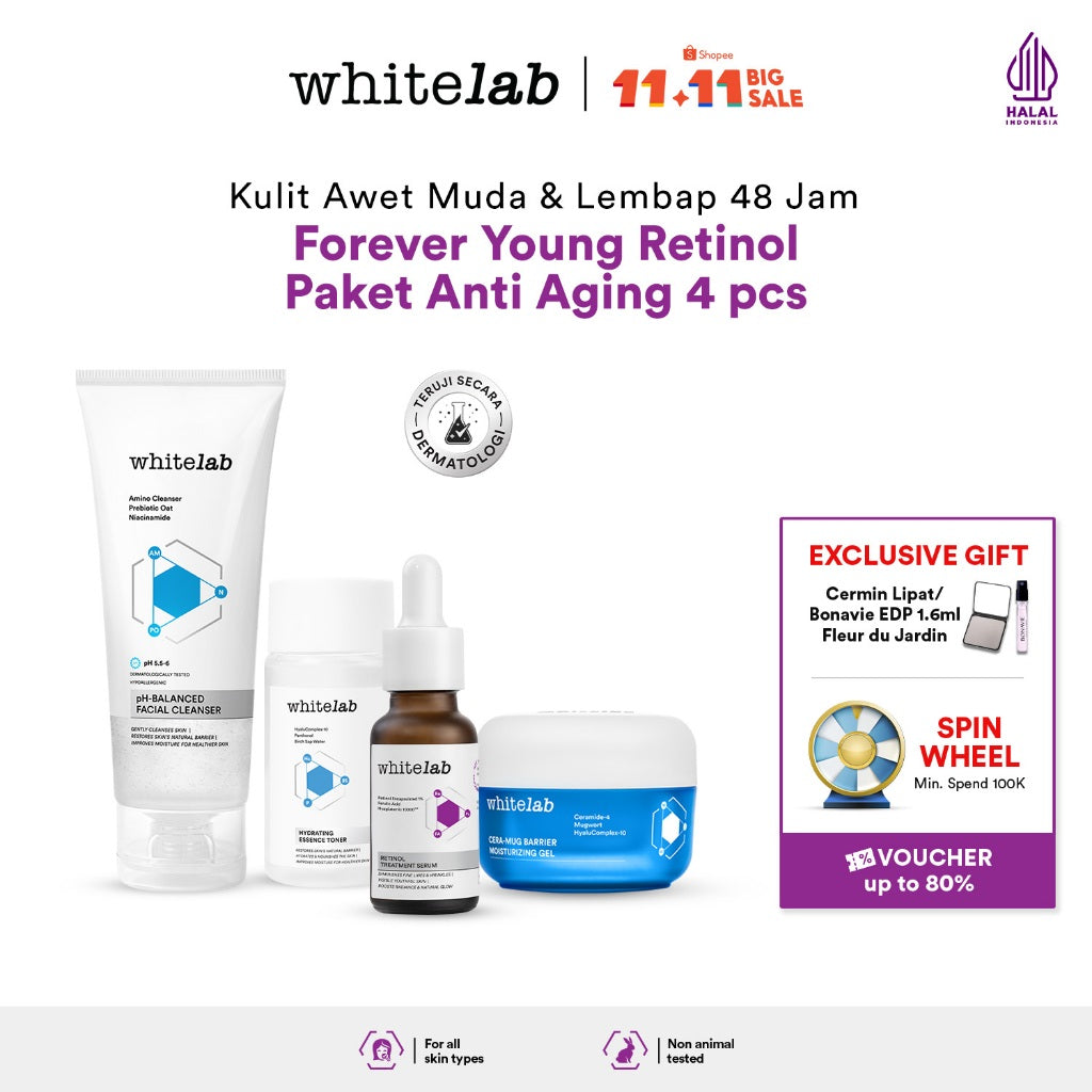 Whitelab 4 pcs Anti Aging Series - Facial Cleanser, Essence Toner, Serum, Moisturizer Paket Skincare
