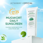 ACNAWAY Mugwort Daily Sunscreen SPF 35 PA+++ – Sunscreen Wajah Ringan UV Protection Lightweight No Whitecase No Comedogenic Acne Calming Tabir Surya Cepat Menyerap untuk Kulit Berjerawat Melembapkan & Melindungi Kulit Berjerawat Cocok Semua Jenis Kulit