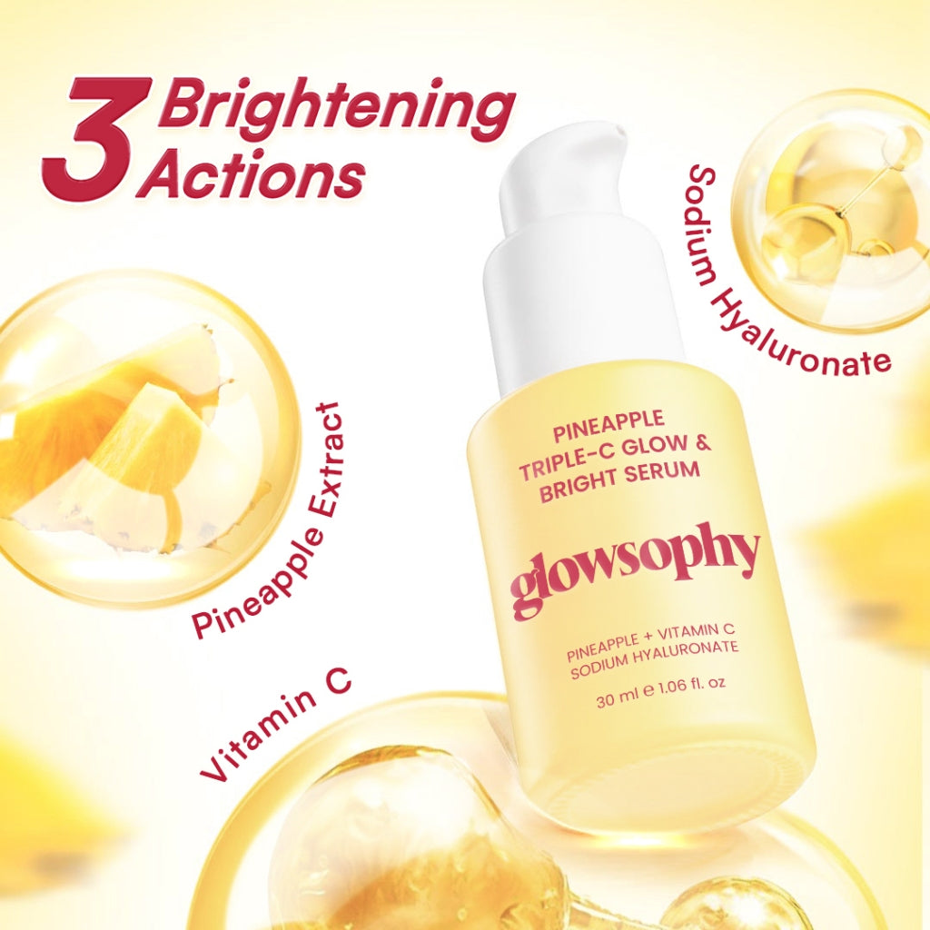 Glowsophy Pineapple Triple-C Glow 30ml Brightening Serum with Hyaluronic Acid Mencerahkan Warna Kulit Wajah Menjaga Kelembapan Wajah Meratakan Warna Kulit Menjaga Skin Barrier Whitening Brightening dengan Niacinamide Vitamin C Serum Eksfoliasi Wajah