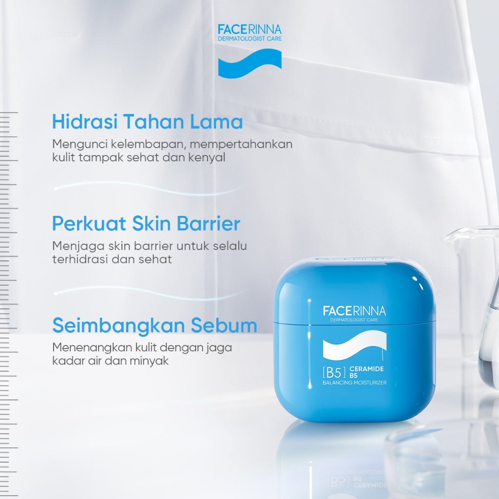 FACERINNA B5(Panthenol) Hydrating 3pcs/2pcs Skincare Paket | Moisturizer + Cleanser + Toner | Untuk Kulit Sensitif Menjaga Skin Barrier Low pH Gentle Facial Wash Sabun Cuci Soothing Calming Toner Menenangkan kulit kering Brightening Exfoliating Sabun Muka