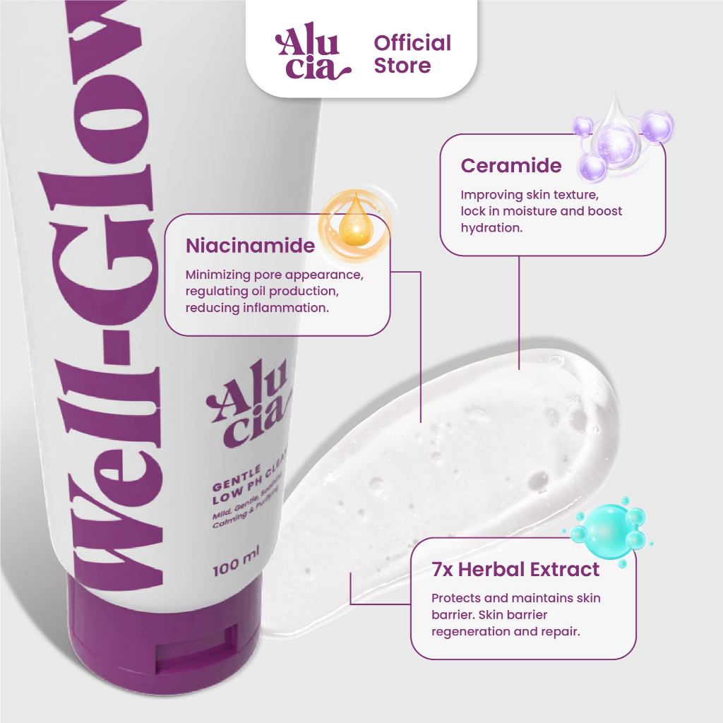 [BUNDLE ACNE & GLOW] ALUCIA Well-Glow! and Acne Clear Gentle Low pH Cleanser with 1% Salicylic Acid Facial Face Wash Sabun Cuci Muka Acne Prone Skin Normal Sensitive Skin Low pH 5.0 - 5.5 by Alucia Official