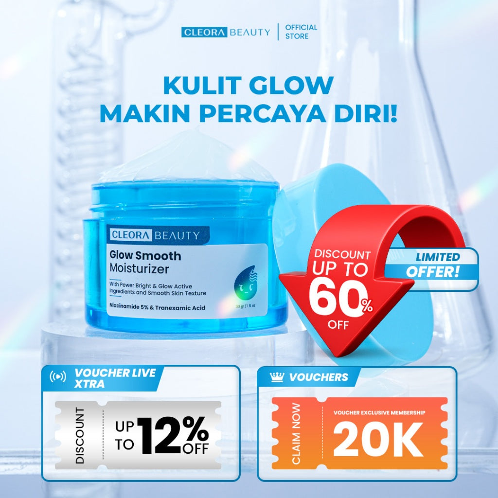 [HOT SALE] CLEORA Glow Smooth Moisturizer - Pelembab Muka Kering Dan Kusam Scincare Gel untuk Mencerahkan Dark Spot Whitening Mosturizer Skin Barrier Calming with Niacinamide Brightening Skincare Pemutih Wajah Facial Day Cream and Night Pria Dan Wanita