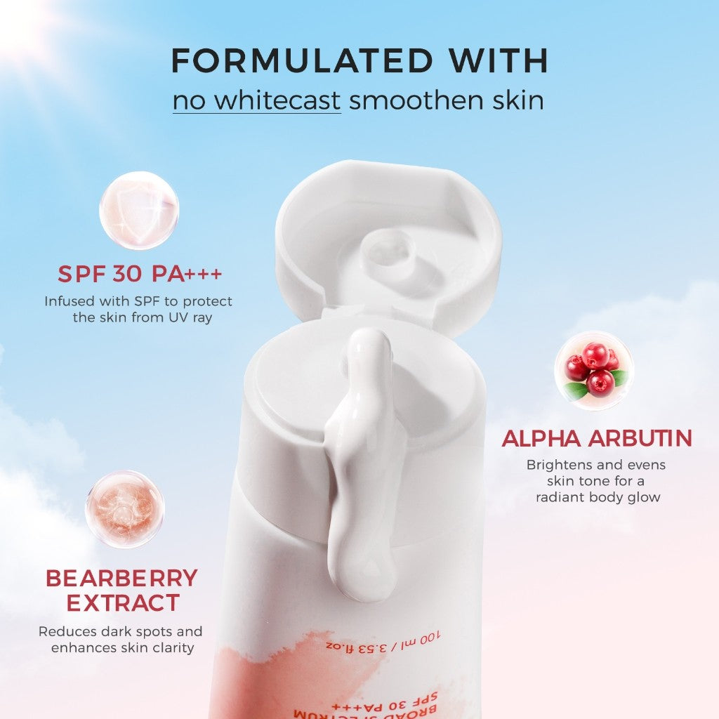 Grace and Glow Brightening Sun Body Serum Hand Body Lotion SPF 30 PA+++ | Body Sunscreen Sunblock Badan Anti UV with Arbutin + Bearberry | Lotion Tone Up Wangi Tahan Lama untuk Melembabkan Mencerahkan Kulit (Whitening & Moisturizing)