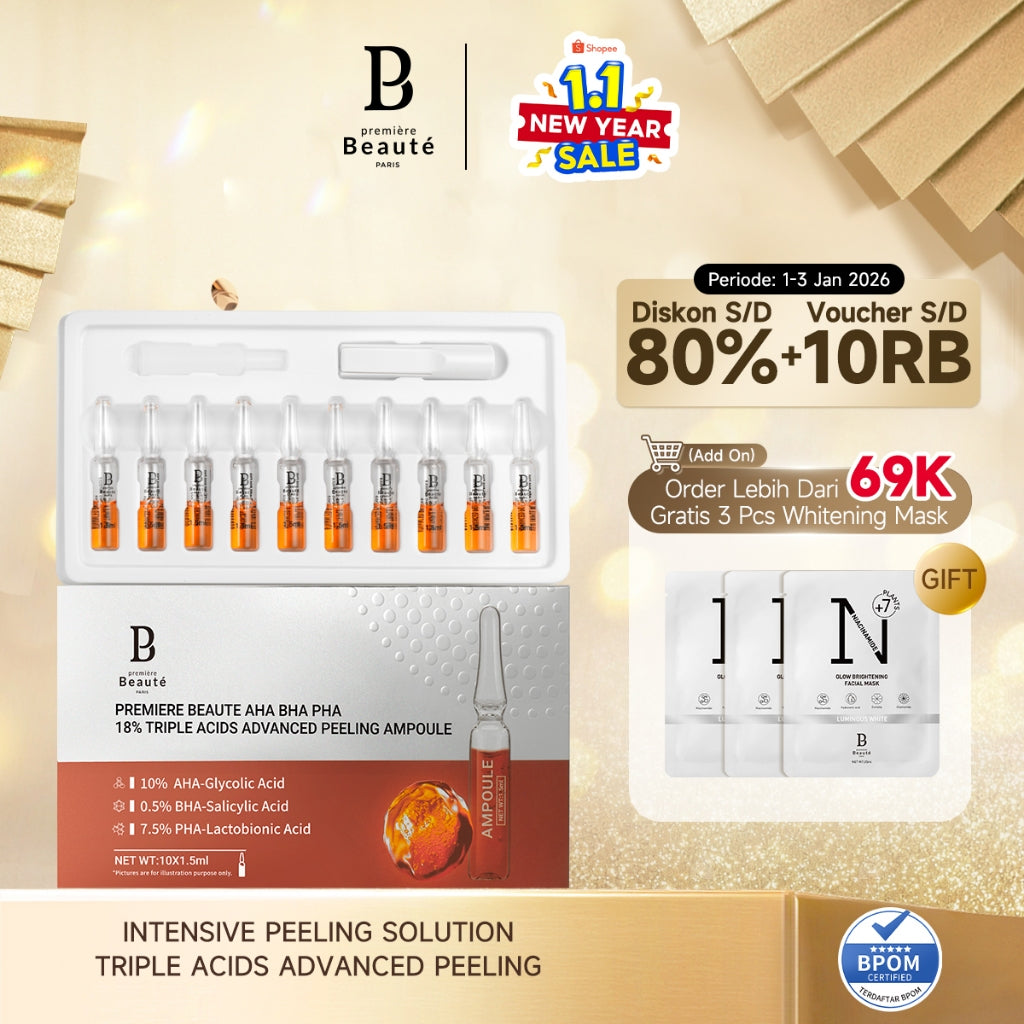 PREMIERE BEAUTE [NEW LAUNCH] AHA BHA PHA 18% Triple Acids Advanced Peeling Ampoule REAL & EFFECTIVE High Dose Exfoliation ZERO OXIDATION Pore Refining