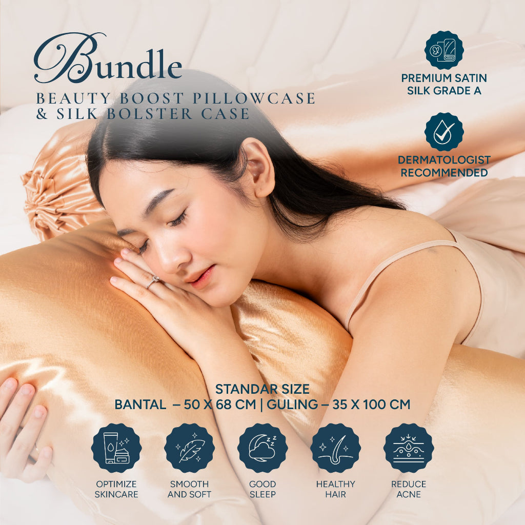 BUNDLE Sarung Bantal dan Guling Set PREMIUM Satin Silk Beauty Boost Pillowcase dan Bolster Case (Standard Size)