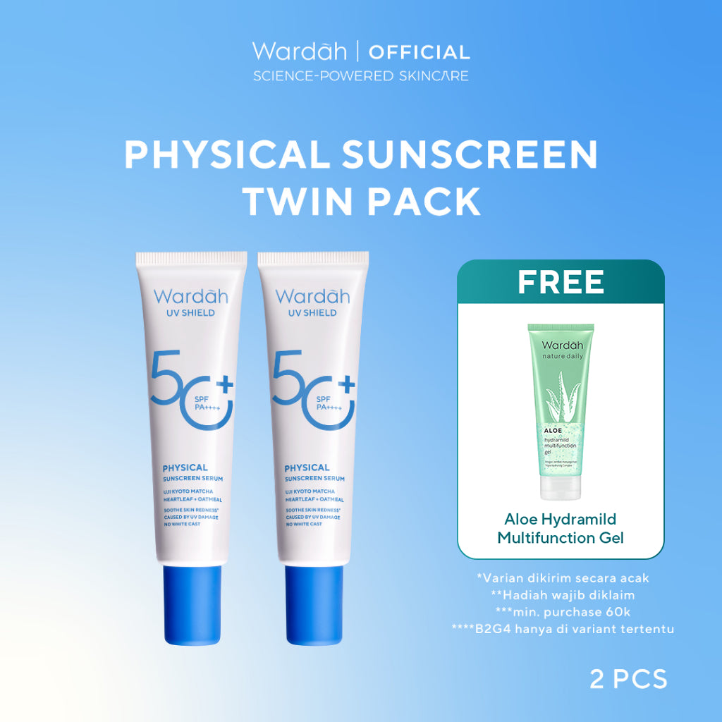 TWINPACK Wardah UV Shield Airy Smooth, Acne Calming, Aqua Fresh, Essential, Tone Up, Physical Sunscreen - Skincare