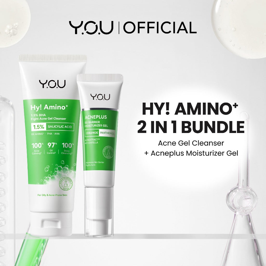 YOU Facial Wash Paket 2in1 Skincare Sabun Muka Hy! Amino+ 1.5% BHA Fight Acne Gel Cleanser Spotcare Pro Sunbrella Niacinamide