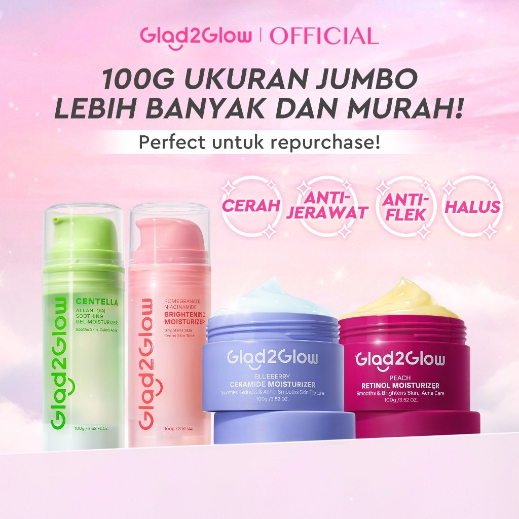 [Isi Besar Hemat]Glad2Glow Moisturizer Series100G Water Gel Niacinamide Brightening Retinol CentellaMencerahkan Pemutih Kulit Pelembab Bercahaya Krim Siang dan Malam Perawatan Kulit Ekstrak Delima Asam Lemak Asam Delima Wajah G2glow official store