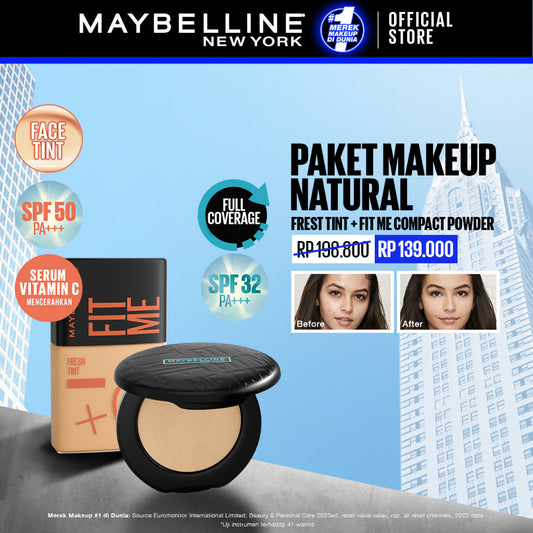 Maybelline Skin Tint Makeup Kit - FIT ME Fresh Tint + Powder | Skin Tint Foundation SPF 50 PA+++ Vitamin C Serum Face Makeup Natural Paket Makeup Bedak Sunscreen