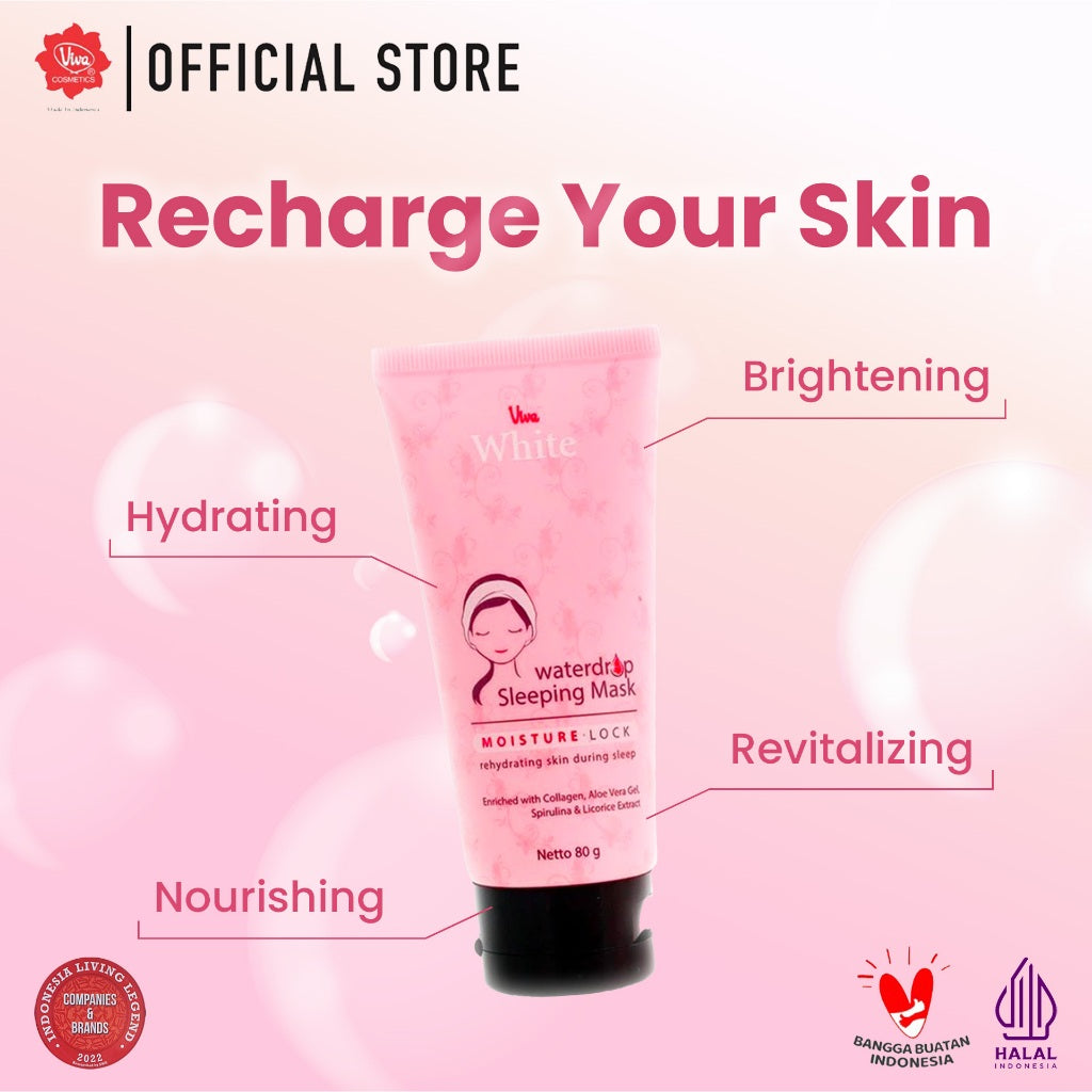 Viva White Waterdrop Sleeping Mask with Collagen, Aloe Vera Gel, Extract Spirulina & Licorice - 80gr