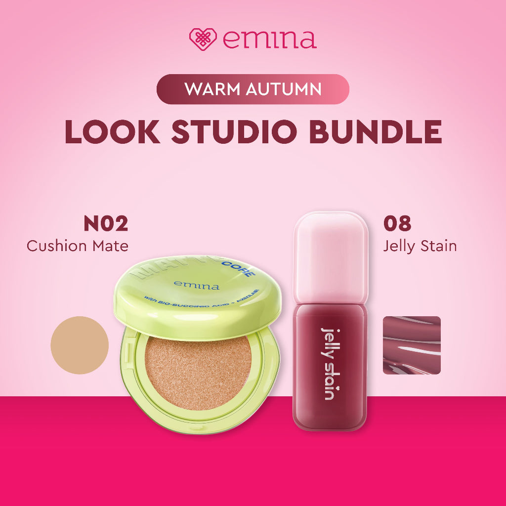 [LOOK STUDIO SPECIAL PACKAGE] Emina Paket Glow & Matte 3in1 Skincare Cushion SPF 50 PA++++ 13 G + Jelly Stain | Flawless Lightweight Make Up Foundation Glowing Skin, Liptint Korea, Korean Make Up Look, Transferproof, Tahan Lama, Cocok Semua Jenis Kulit