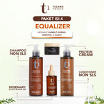 PAKET ISI 4 - Makarizo T1 Techno Nature Rosemary Scalp & Hair Oil 40mL + Equalizer Shampoo & Conditioner 180 mL + Protein Cream 50mL - Shampoo Conditioner Non SLS