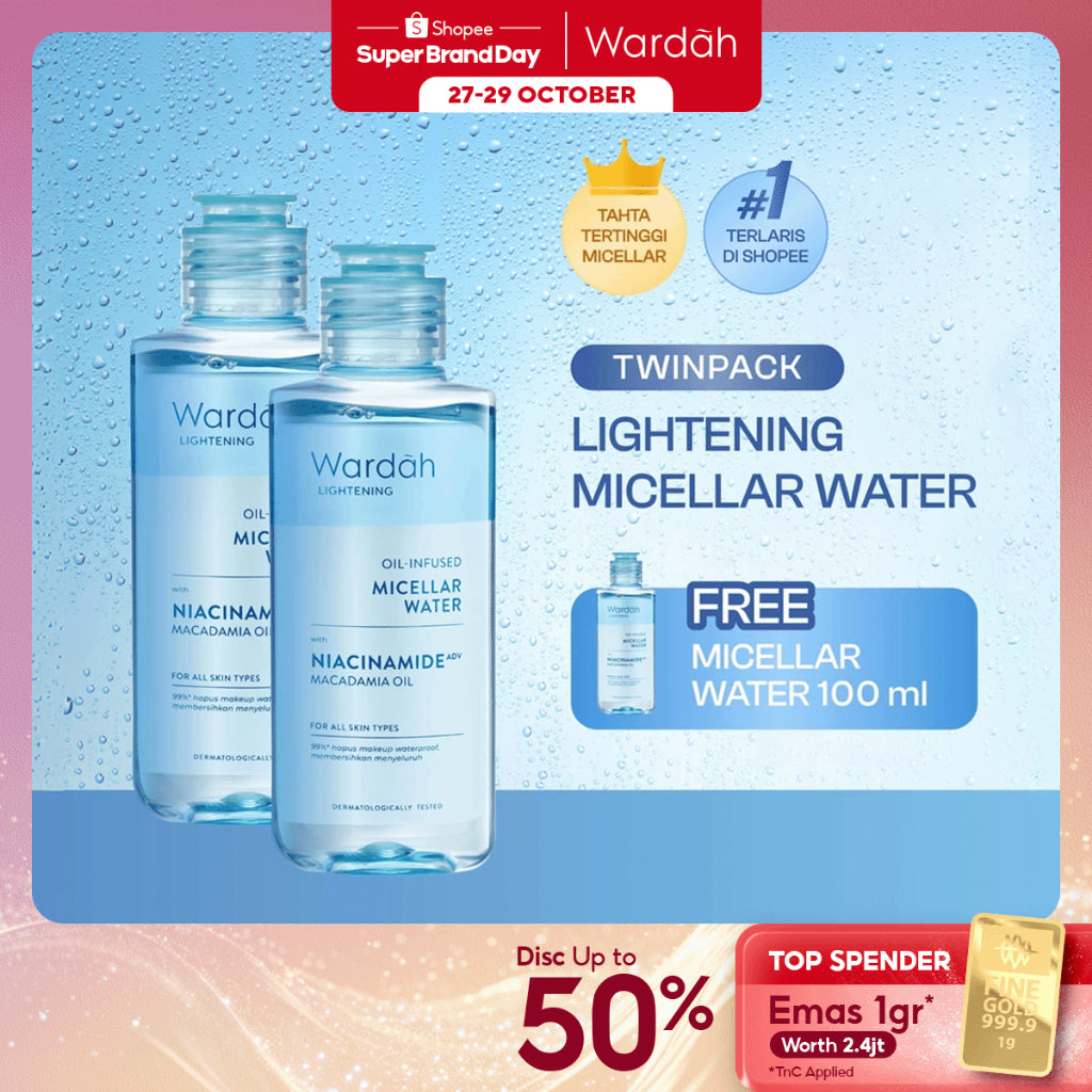 [TWINPACK] WARDAH Micellar Water 100ml All Series - Perfect Bright, Calm and Soothe Nature Daily, Acnederm, Lightening Oil Infused - Pembersih Wajah Make Up Remover Waterproof Tanpa Bilas - Skincare