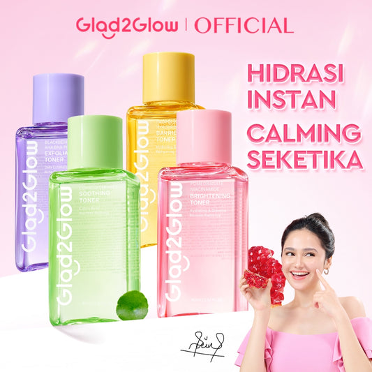 Glad2Glow Toner Complete Series 80ml-Brighten/Acne Toner/Barrier/Exfoliating toner-Skincare toner badan face mist hydrating toner centella toner wajah eksfoliasi water g2g toner hydrating gloglowing brightening exfoliasi glycolic madeca g2g official store
