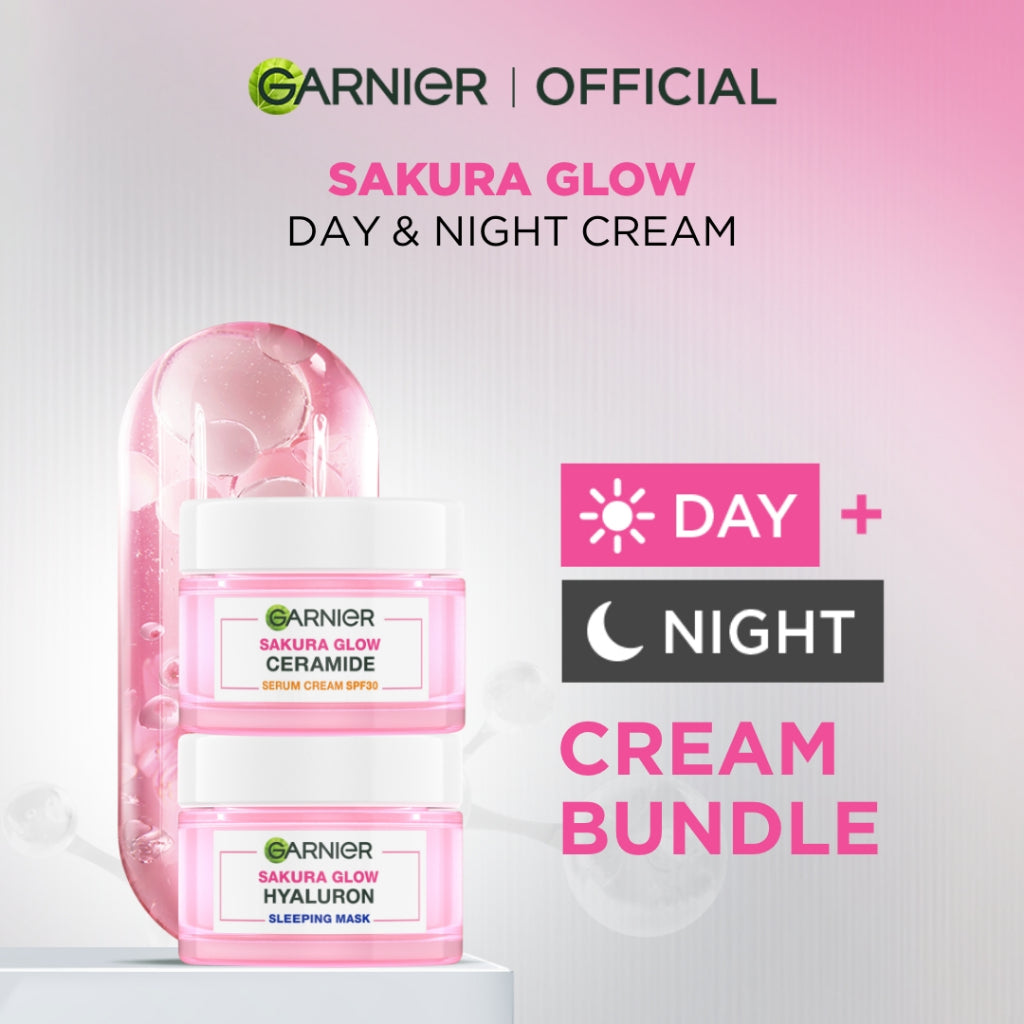(PAKET HEMAT) Garnier Micellar x2 400ml + Bright Complete Kit - Serum 30 ml + Overnight Serum 30ml + Night Cream 50ml + Day Cream 50ml + Sunscreen