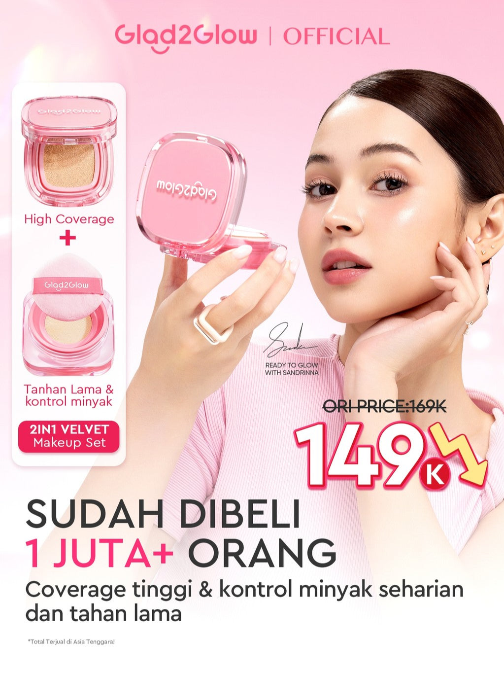 Glad2Glow Perfect Cover Cushion Foundation Waterproof Make Up Setting Concealer BB Cream Tahan Lama Hingga 12 Jam Hasil Akhir Glowing Dan Menyatu Dengan Warna Kulit Tekstur Ringan Di Wajah Full Coverage Velvet To Matte g2glow official store