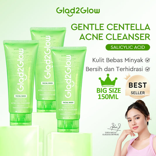 Glad2Glow Centella Salicylic Acid Acne Gel Cleanser  facial wash skincare face wash sabun cuci muka cleansing balm exfoliating exfoliasi wajah sabun muka pembersih wajah merawat serta membantu menenangkan jerawat g2glow official store