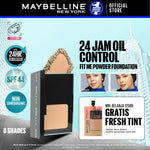 MAYBELLINE OFFICIAL Fit Me 24HR Oil Control Powder Foundation 5 gr Make up Bedak Two Way Cake TWC SPF 44 Blur & Cover Cushion Foundation Bedak Padat Concealer BB Cream Foundation Waterproof Skin Tint Fondation