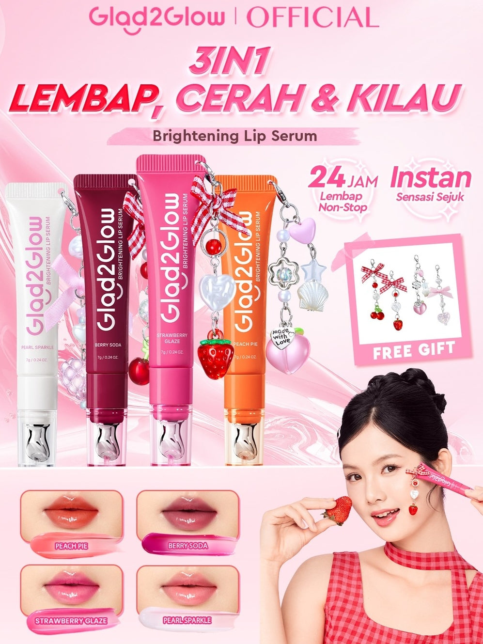 [NEW LAUNCH]Glad2Glow Natural Glowing Set Bundle 4in1-Brightening Moisturizer+Cleanser+lip serum+skin tint 10%Niacinamide skincare paket pembersih perawatan kulit mencerahkan warna kulit pelembab wajah all in 1g2glow official store