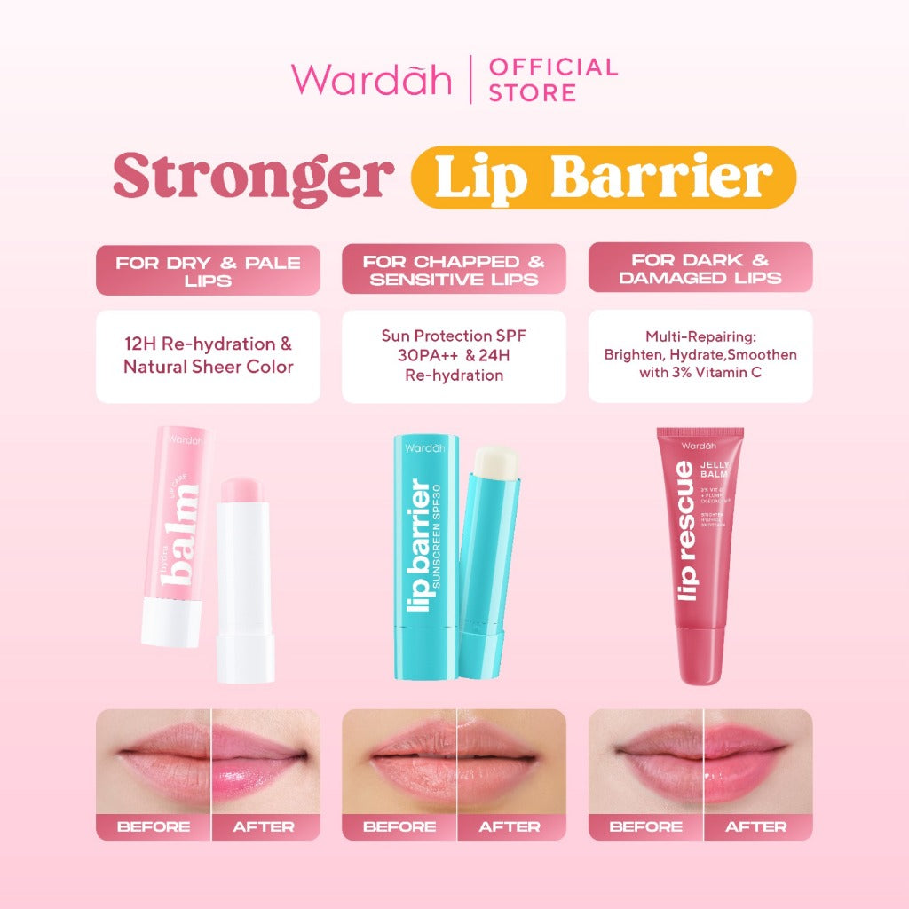 [LIMITED EDITION: 99K GET 4!] WARDAH Paket Lip Care - Hydrabalm Lip Care Peach Blossom, Lip Barrier Sunscreen SPF 30 PA+++, Lip Rescue Jelly Balm Dusty Rose FREE Rubber Keychain + BOX - Bundle Hadiah - Bundle Gifting - Bundle Self Care - Makeup