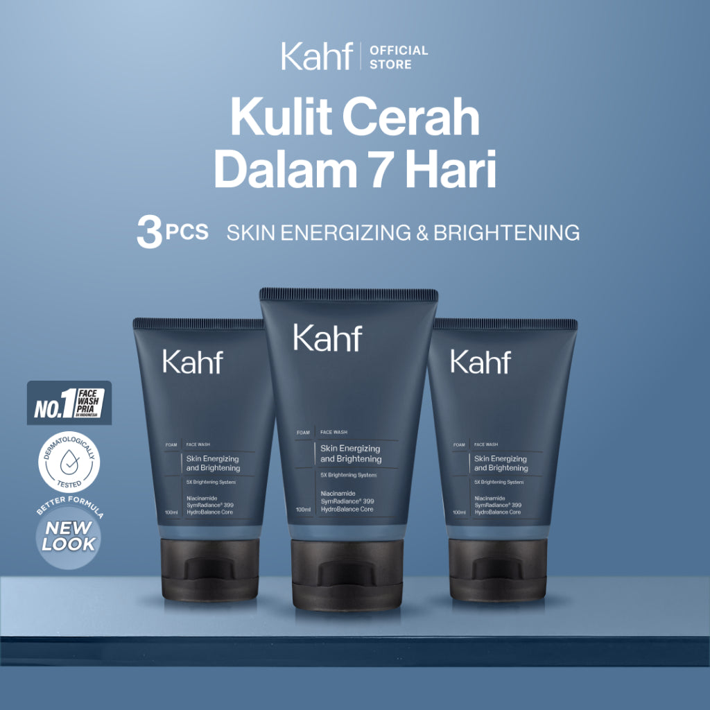 [SPECIAL 11.11 : B3G4 - KAHF BUNDLE 3IN1 PAKET FACIAL WASH] Triple Pack Face Wash 100 ml - Sabun Cuci Muka Pria Brightening, Acne, Oily, Comedo, Sensitive Skin - Wajah Glowing, Jerawat Hilang, Bebas Minyak - Gentle Cleanser Low pH for Daily Use