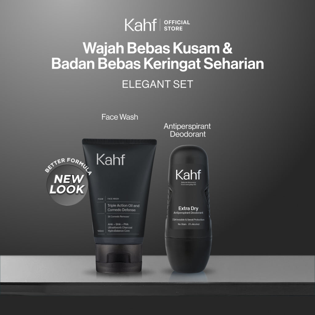 [KAHF BUNDLE 2IN1 PAKET PERAWATAN DAILY USE ESSENTIALS : WAJAH BEBAS KUSAM & BADAN BEBAS KERINGAT SEHARIAN] Paket Personal Care (Face Wash + Deodorant) - Suitable for Daily Use - Purify Set