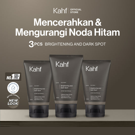 [KAHF BUNDLE 3IN1 PAKET FACIAL WASH - MENCERAHKAN DAN MENGURANGI NODA HITAM] Triple Pack Kahf Brightening and Anti Darkspot Scrub 100 ml - Sabun Cuci Muka Pria Anti Noda Hitam Bekas Jerawat - Skincare Cleanser for Daily Use