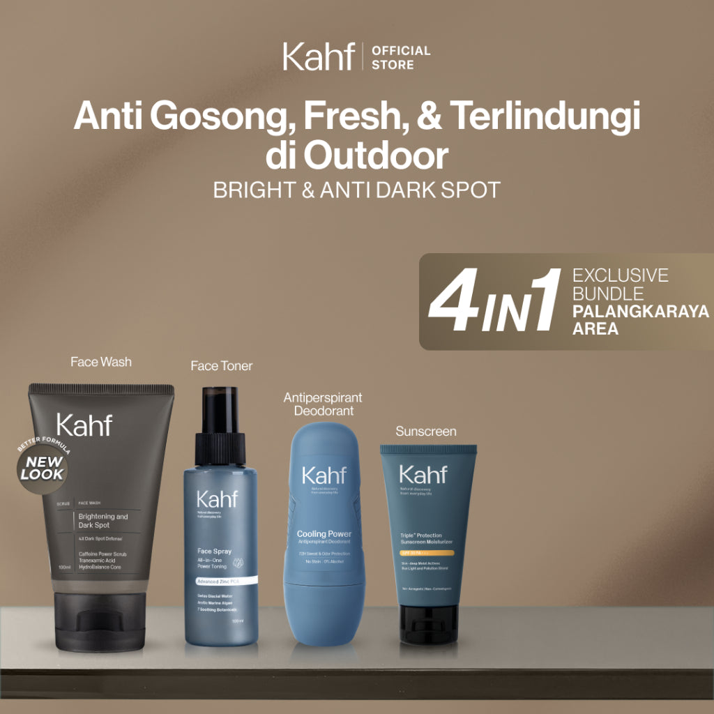 [EXCLUSIVE BUNDLE FOR PALANGKARAYA AREA] Kahf 4in1 Paket Anti Gosong, Fresh, & Terlindung di Outdoor (Face Wash + Toner + Sunscreen + Deodorant) - Suitable for Daily Use