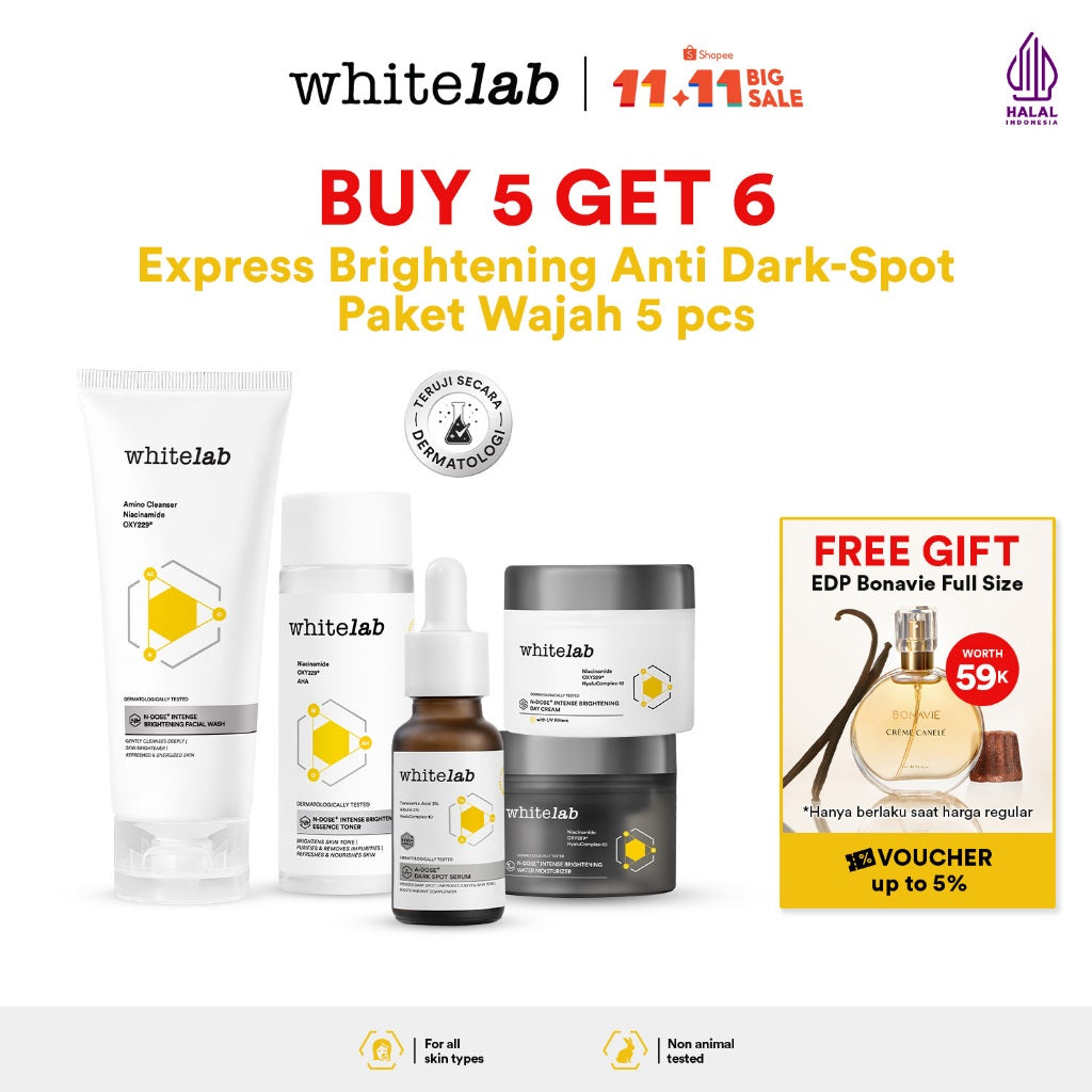 Whitelab Paket Wajah Brightening Niacinamide Facial Wash, Toner, Serum, Day & Night Moisturizer - 5 pcs N-Dose+ 2.0 Skincare