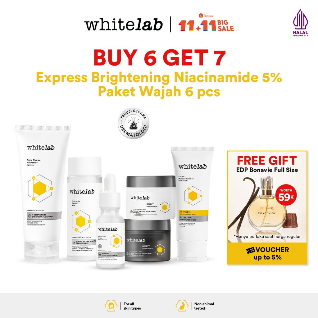 Whitelab Paket Wajah Brightening Niacinamide Facial Wash, Toner, Serum, Moisturizer, Sunscreen - 6 pcs N-Dose+ 2.0 Skincare