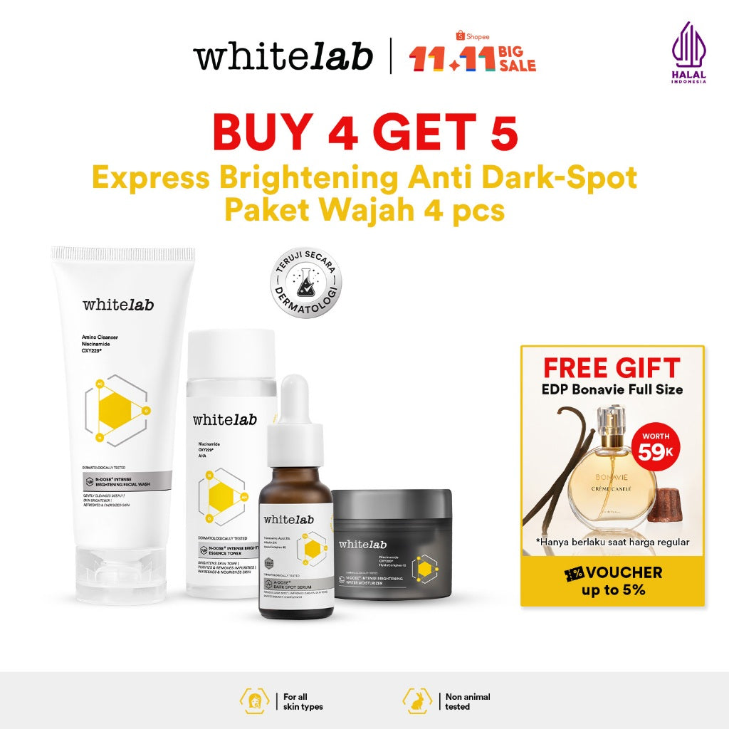 Whitelab Paket Wajah Brightening Niacinamide Facial Wash, Toner, Serum, Night Moisturizer - 4 pcs N-Dose+ 2.0 Skincare