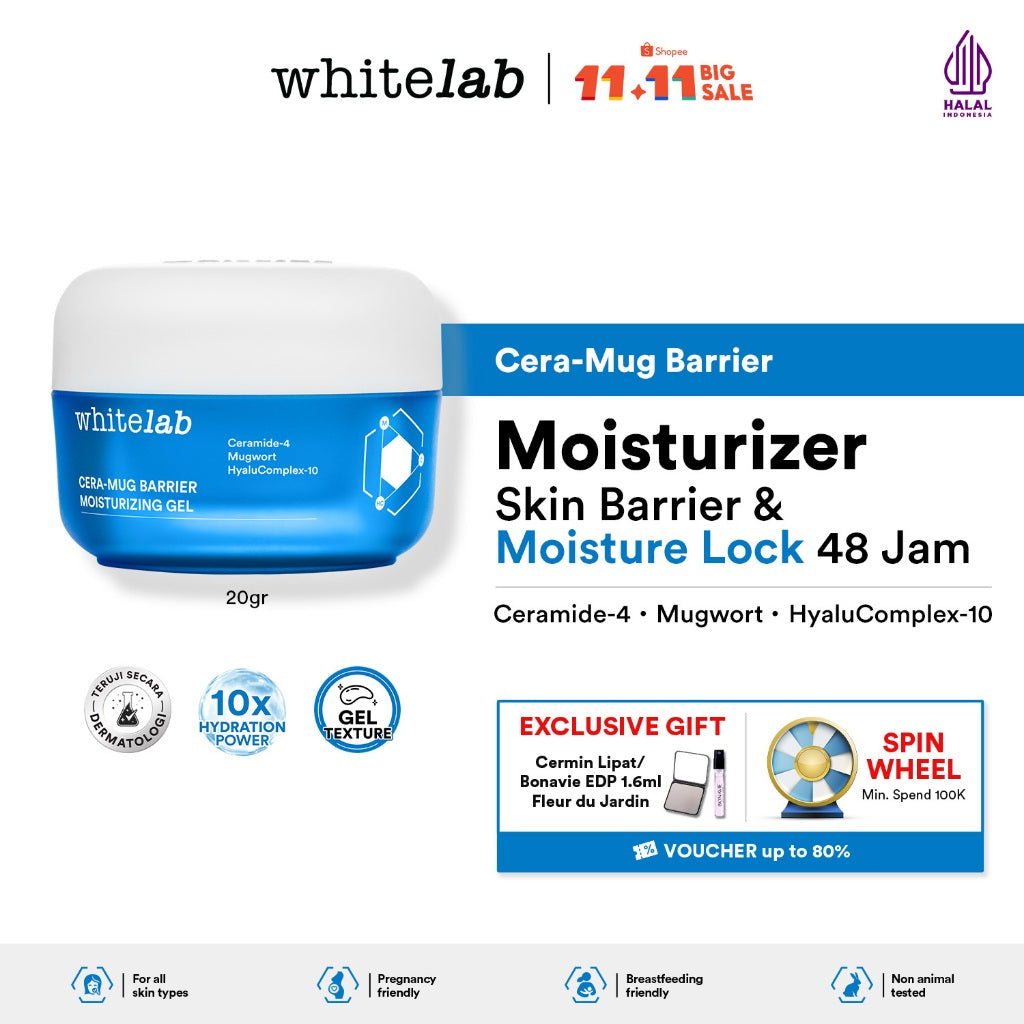 Whitelab Cera-Mug Moisturizer Gel untuk Skin Barrier - Pelembap Kulit Wajah Kering Siang Malam Cera-mug dengan Hyaluronic, Ceramide